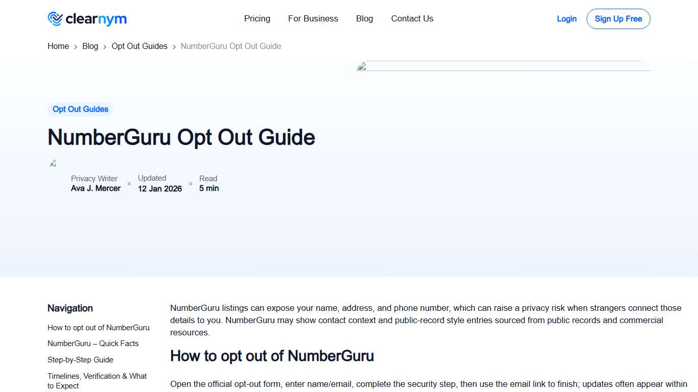 NumberGuru Opt Out & Remove Your Data - [2026] Guide Clearnym